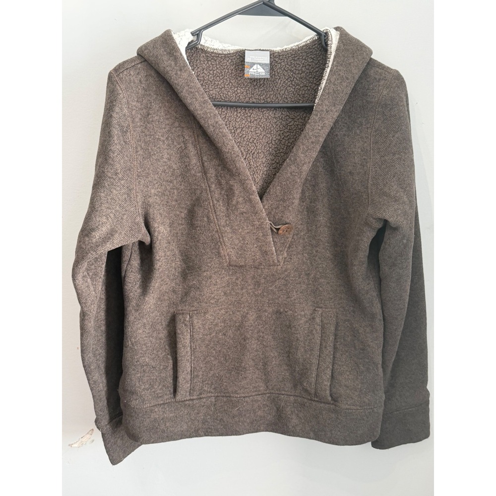 Vintage Nike ACG Sherpa Lined Hoodie Brown Pullover Gorpcore Y2K Sweatshirt Med